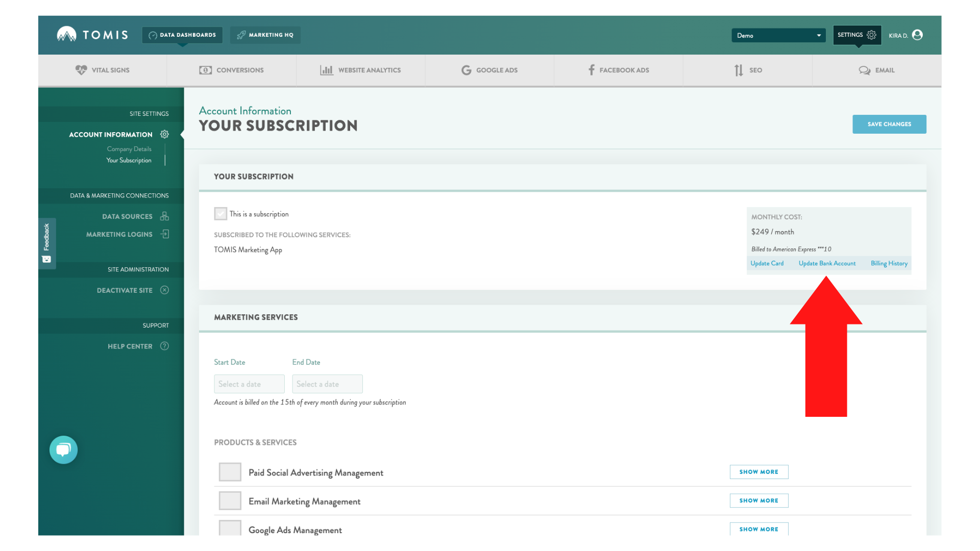 Setting up ACH in the TOMIS App