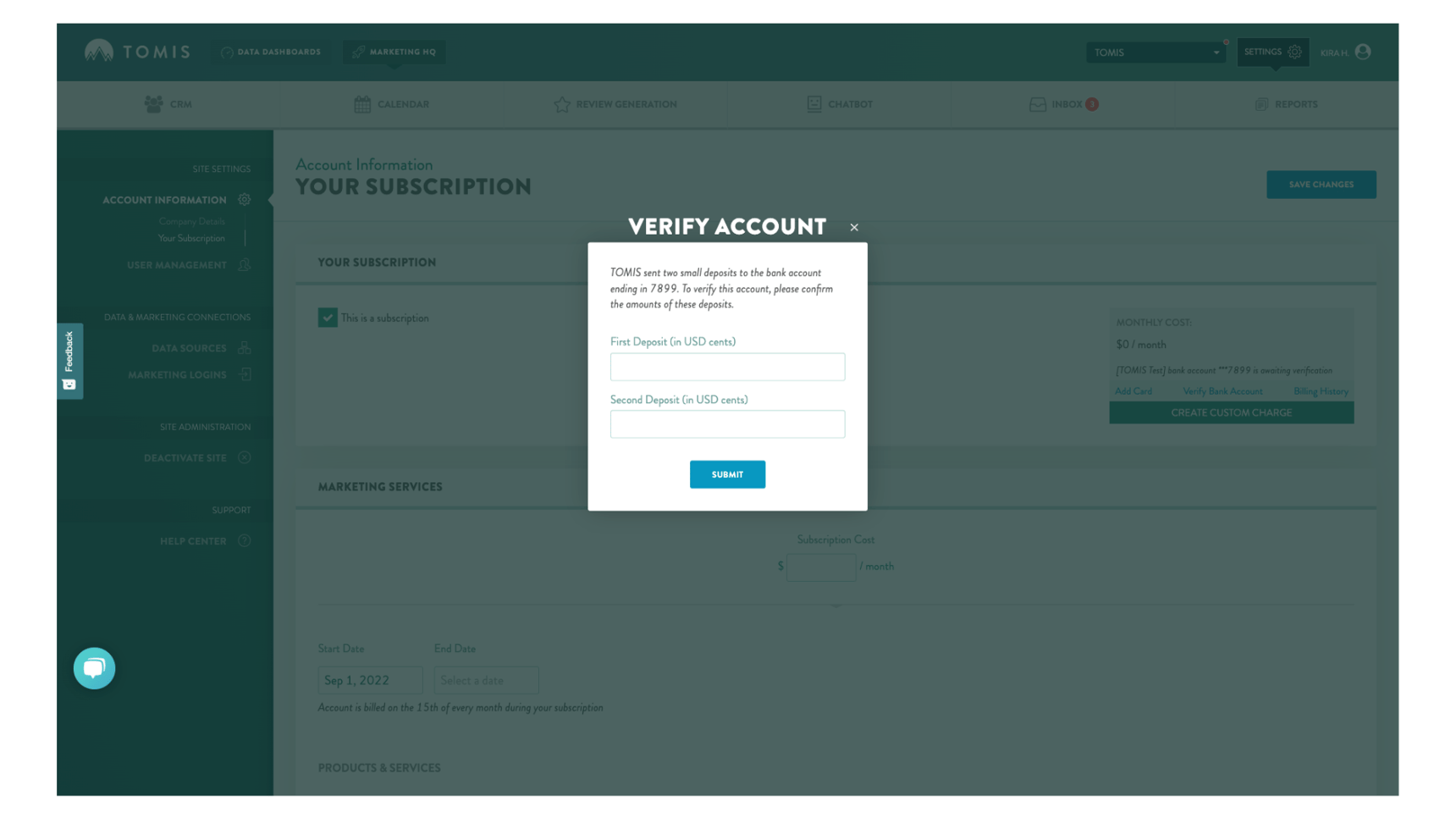 Setting up ACH in the TOMIS App